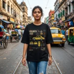 Holud Taxi Kolkata yellow cab graphic t-shirt, front print