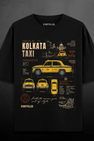 Holud Taxi Kolkata yellow cab graphic t-shirt, front print