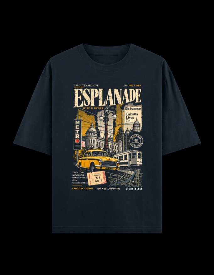 Esplanade The Centre of Everything Oversized graphic t-shirt from Kolkata, front print Esplanade The Centre of Everything Oversized graphic t-shirt from Kolkata, front print