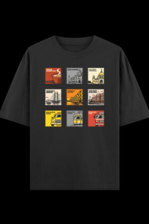 Kolkata Stamps Dark Shades Oversized graphic t-shirt from Kolkata, front print